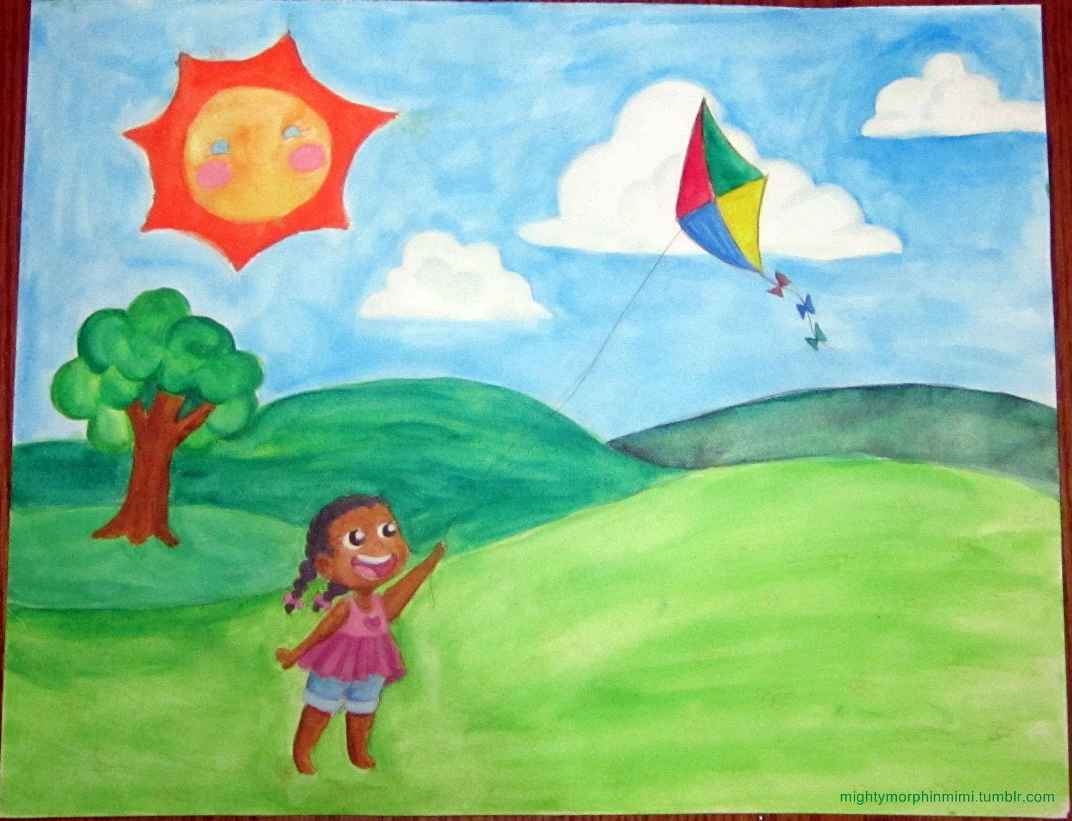 2092x1602 Watercolor Speedpaint Girl Flying Kite