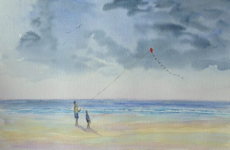 450x294 Watercolour Painting Kite Flying On Beach