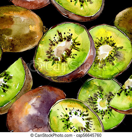 450x470 Exotic Kiwi Wild Fruit In A Watercolor Style Pattern. Exotic