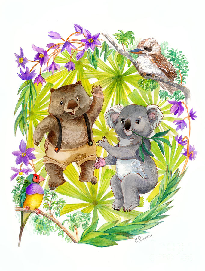682x900 Dancing Wombat And Koala Watercolor Painting By Christina Siravo