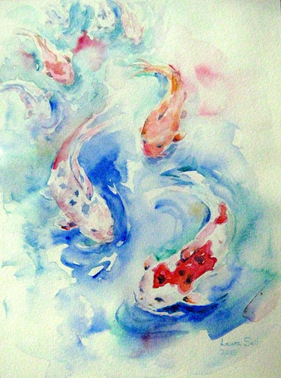 570x766 Watercolor Koi Fish