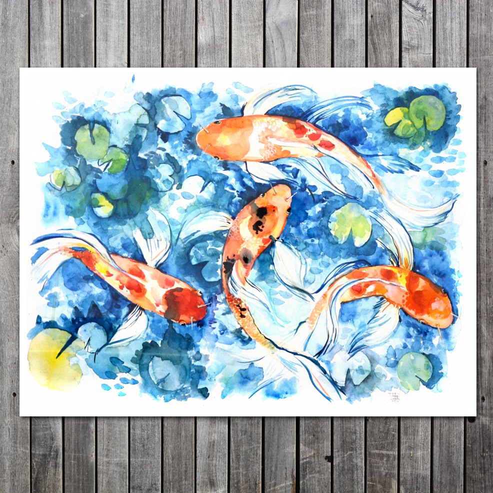 986x985 Koi Fish Watercolor Paintings