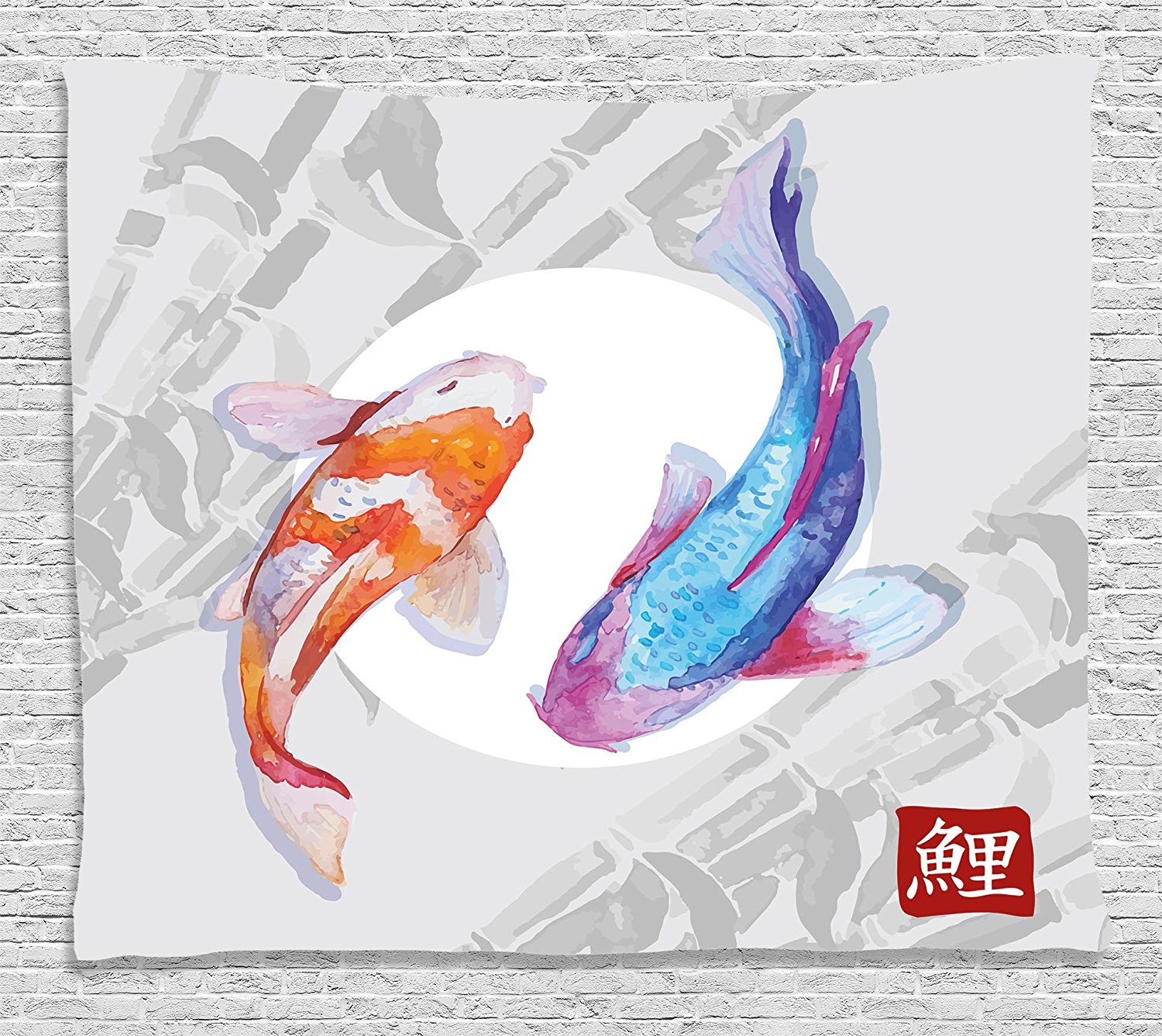 1500x1337 Ocean Animal Decor Tapestry Watercolor Koi Fish Couple Design With