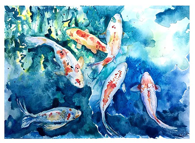 678x500 Koi Fish Watercolor Handmade