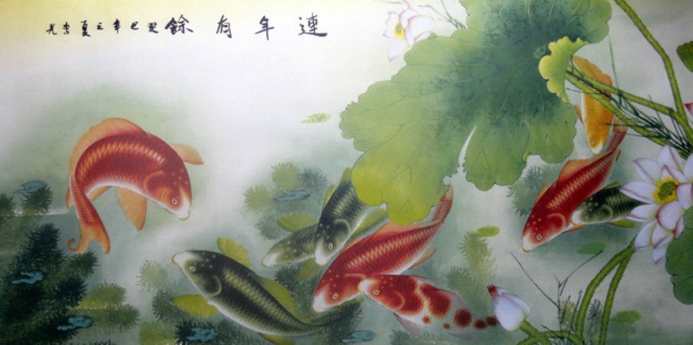 1000x499 Free Shipping! +stunning Famous Signed Watercolor Painting Feng
