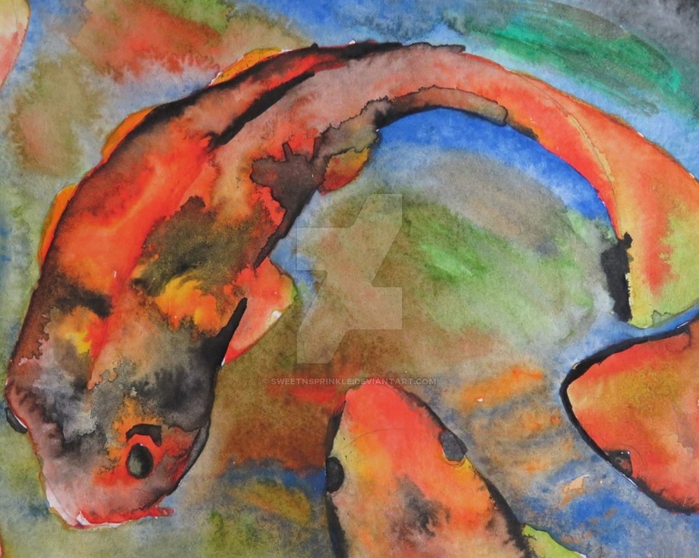1000x798 Koi Fish Pond Watercolor Painting By Sweetnsprinkle