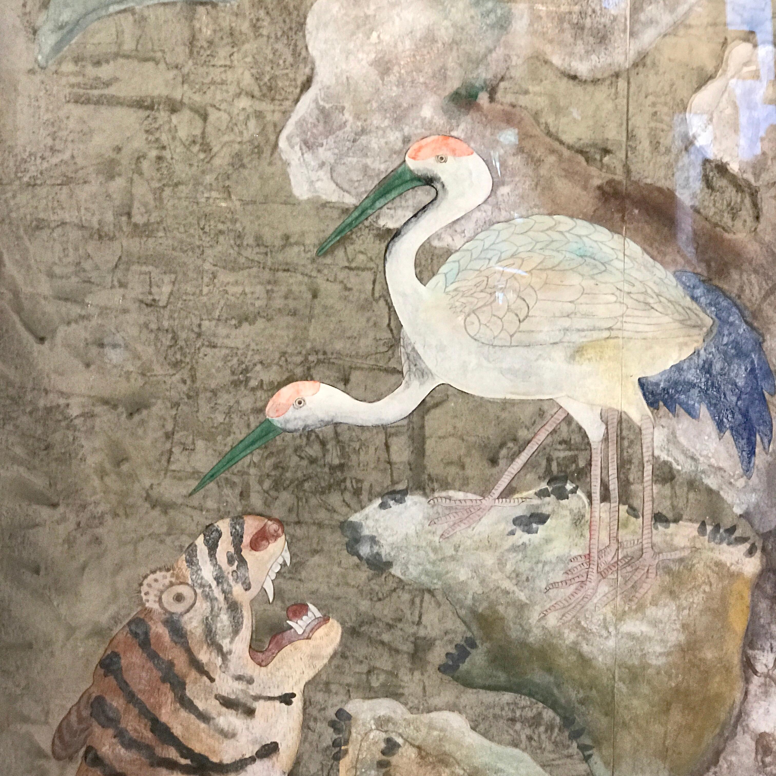 3024x3024 Yi Dynasty Style Korean Watercolor Gouache Of Dancing Cranes And