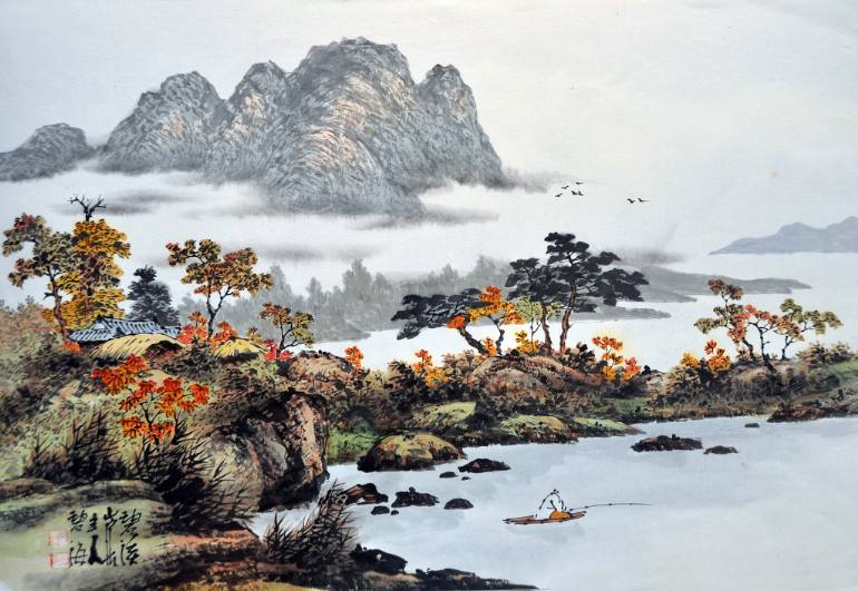770x531 Korean Korean Autumn Landscape Water Color Original Painting