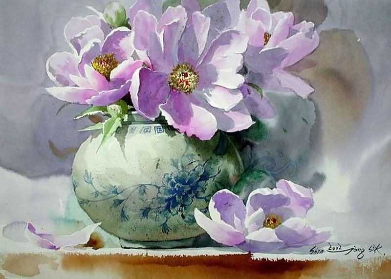 800x571 Shin Jong Sik ~ Watercolor Painter Korean, Watercolor And Flowers