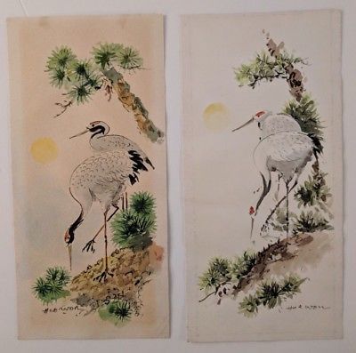 400x397 A Pair Of Original Signed Watercolor Paintings By Listed Korean