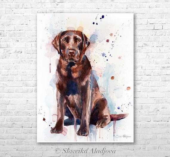 570x524 Chocolate Labrador Watercolor Painting Print By Slaveika Etsy