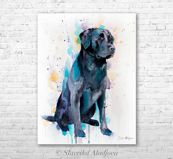 570x524 Black Labrador Watercolor Painting Print By Slaveika Aladjova Etsy