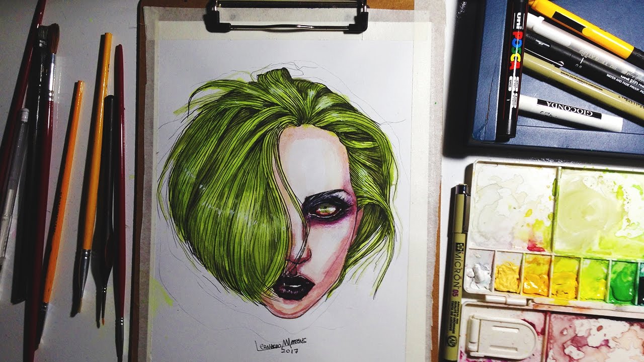 1280x720 Lady Gaga Watercolor Portrait (Speed Painting) Leonmateus
