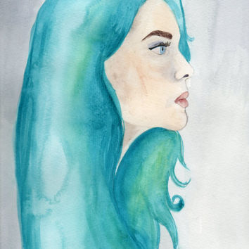354x354 Turquoise Lady Watercolor Painting, Woman From The Happy Ypgi