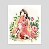 210x210 Lady In Rose Garden Watercolor, An Art Print By Joanne Ku