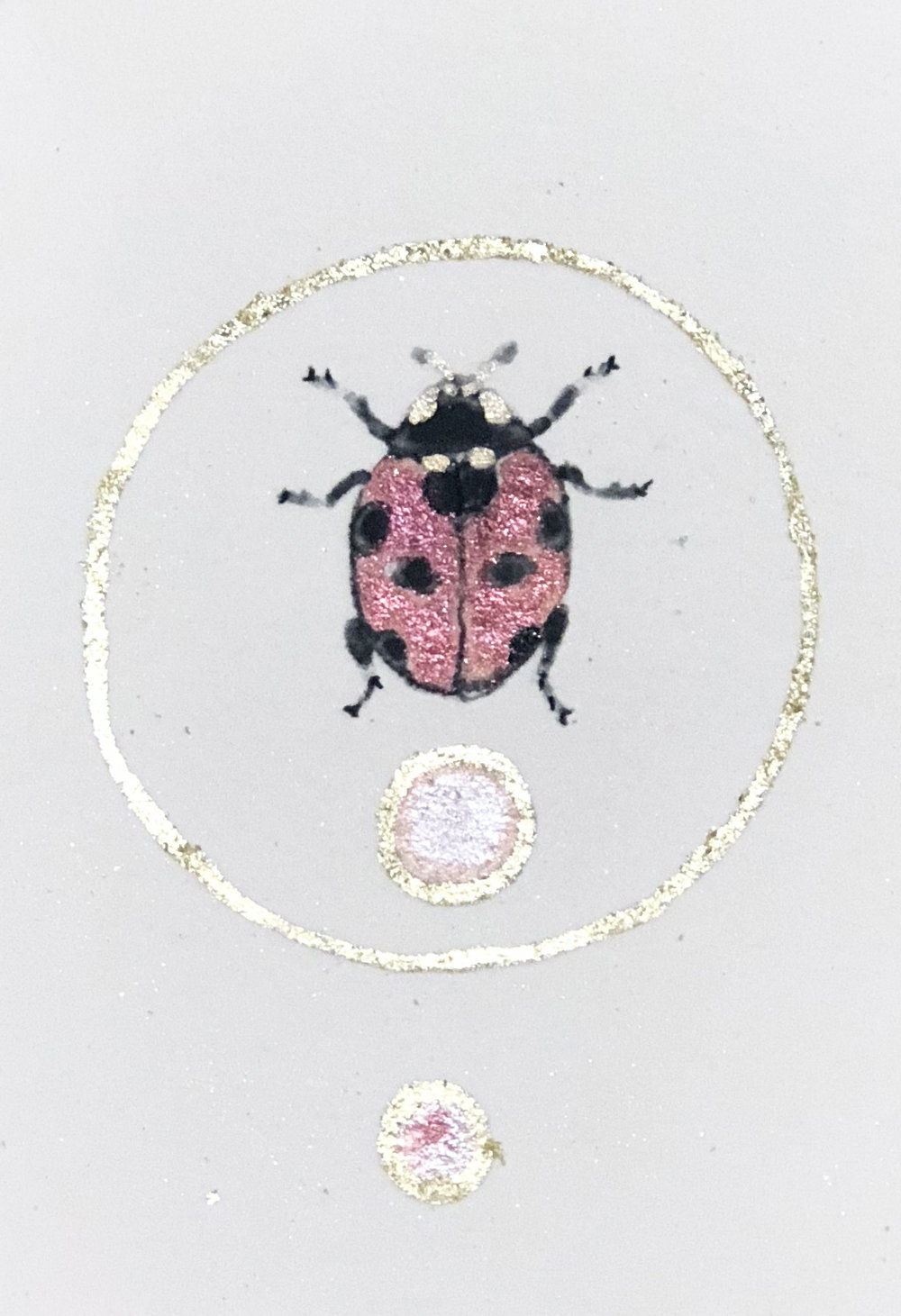 1000x1461 Ladybug, Ink And Watercolor Painting Adorned With 18k Gold Leaf