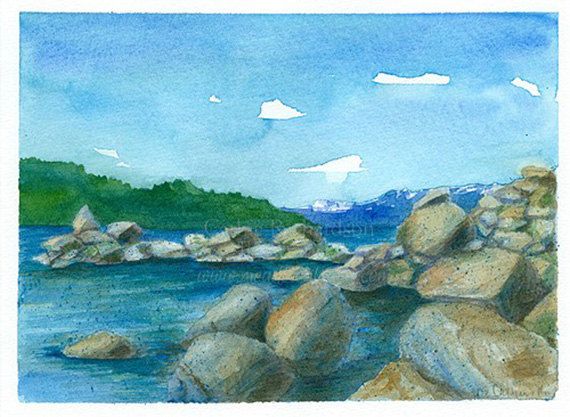 570x417 Sand Harbor Lake Tahoe Original Watercolor Painting Watercolor