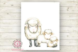 300x200 Boho Sheep Lamb Watercolor Wall Art Print Baby Girl Farm Farmhouse