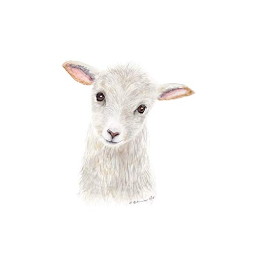 500x500 Baby Sheep Lamb Watercolor, Farm Nursery Decor, Grey