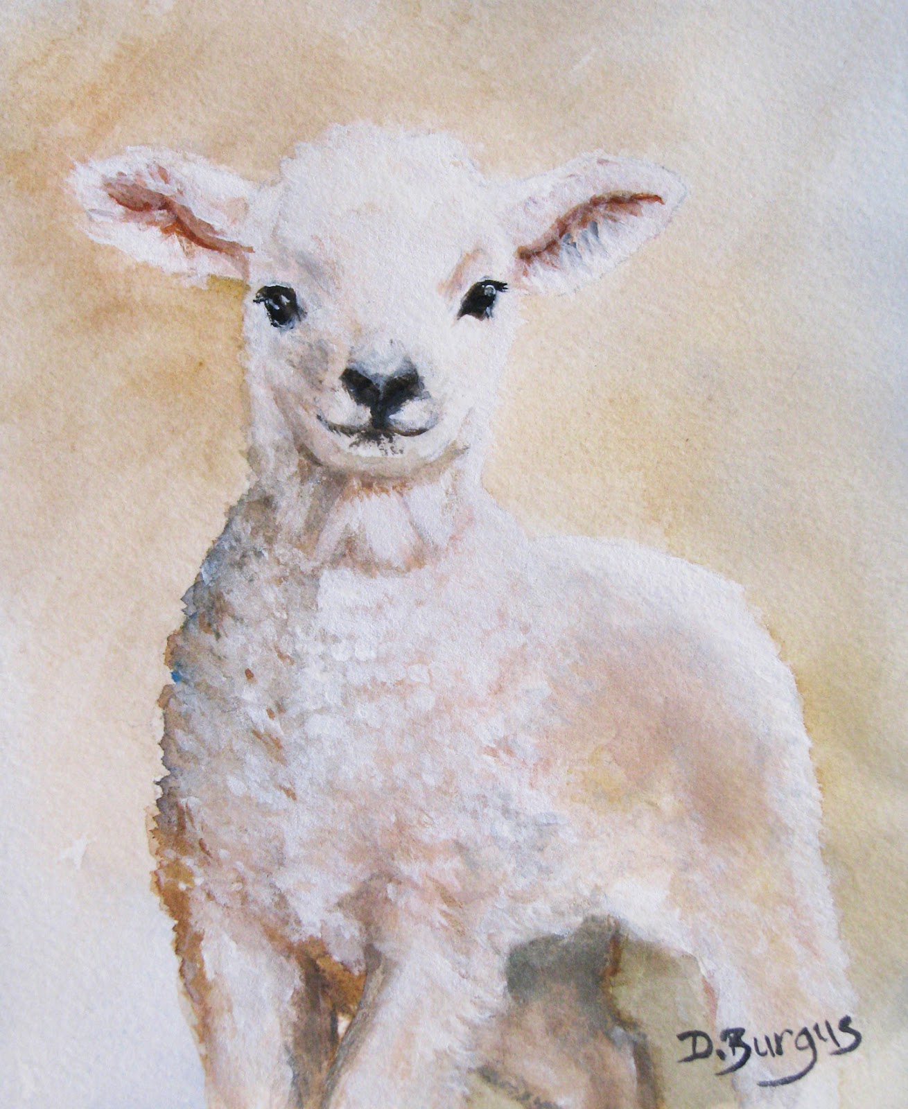 1310x1600 Art Helping Animals Little Lamb Watercolor Painting By Della Burgus