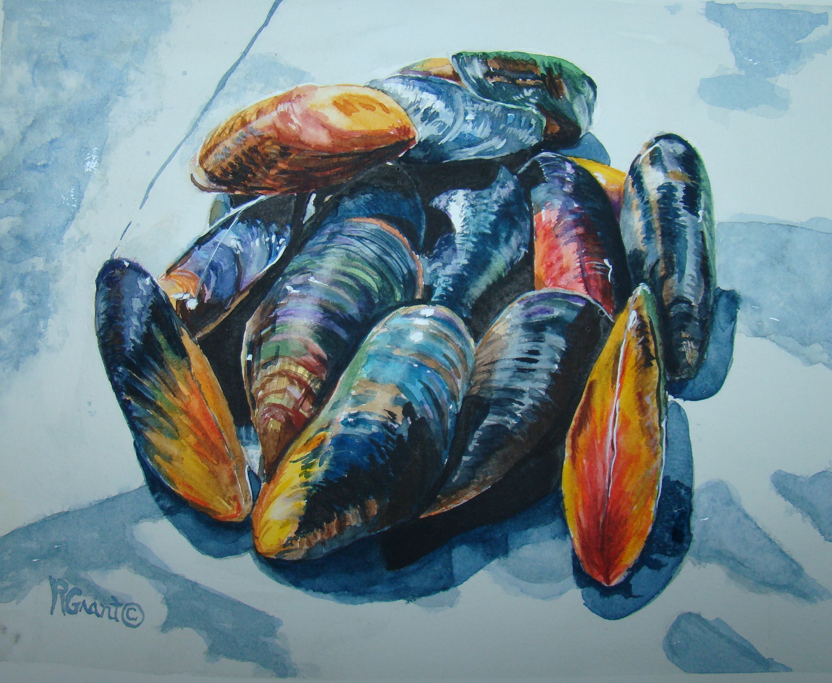 2712x2227 Mussels. 8x10 Watercolor On Lana Watercolor Paper. Class Project