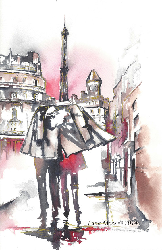570x876 Paris Inspired Art Print From Original Watercolor Painting