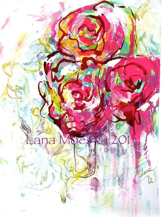 570x760 Floral Watercolor And Acrylic Original Painting On Paper By Lana
