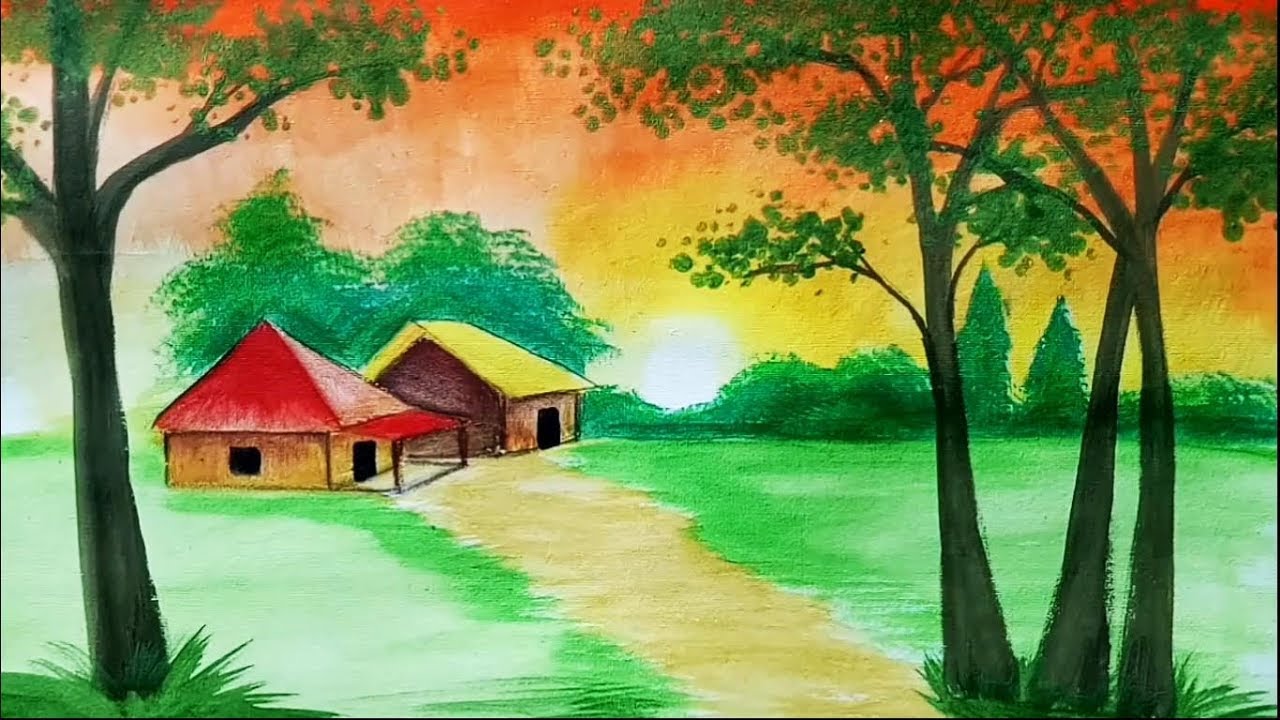 1280x720 How To Draw Sunset Scenery Landscape With Watercolor Step By