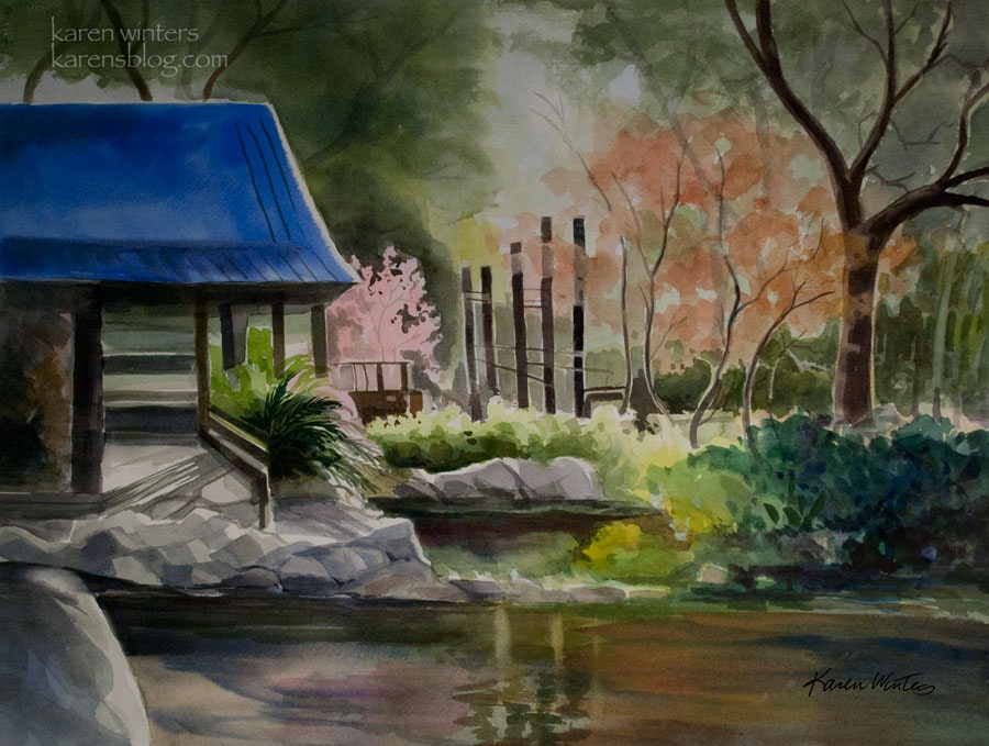900x679 Descanso Gardens Teahouse Watercolor Painting