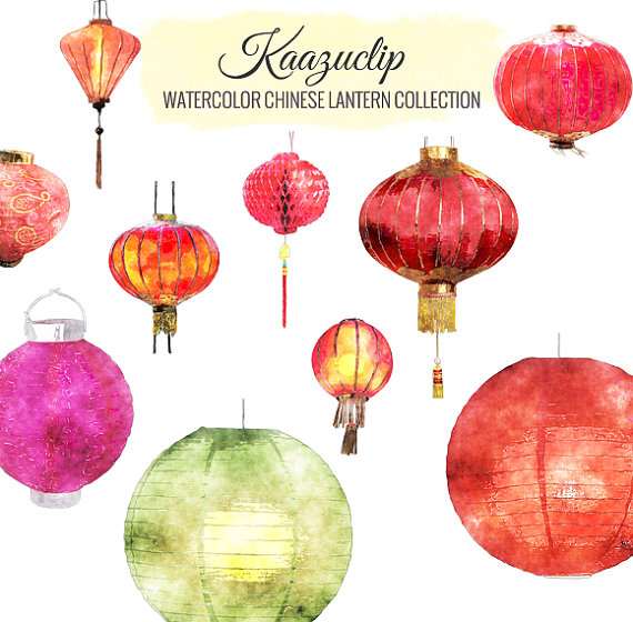 570x560 Watercolor Chinese Lantern Collection Commercial And Personal Use