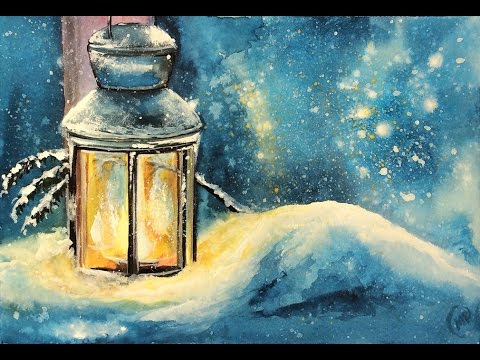 480x360 Watercolor And White Gouache Lantern Covered In Snow Painting