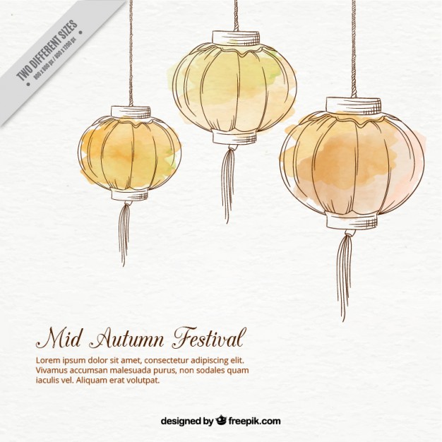 626x626 Watercolor Lanterns Background For Mid Autumn Festival Vector
