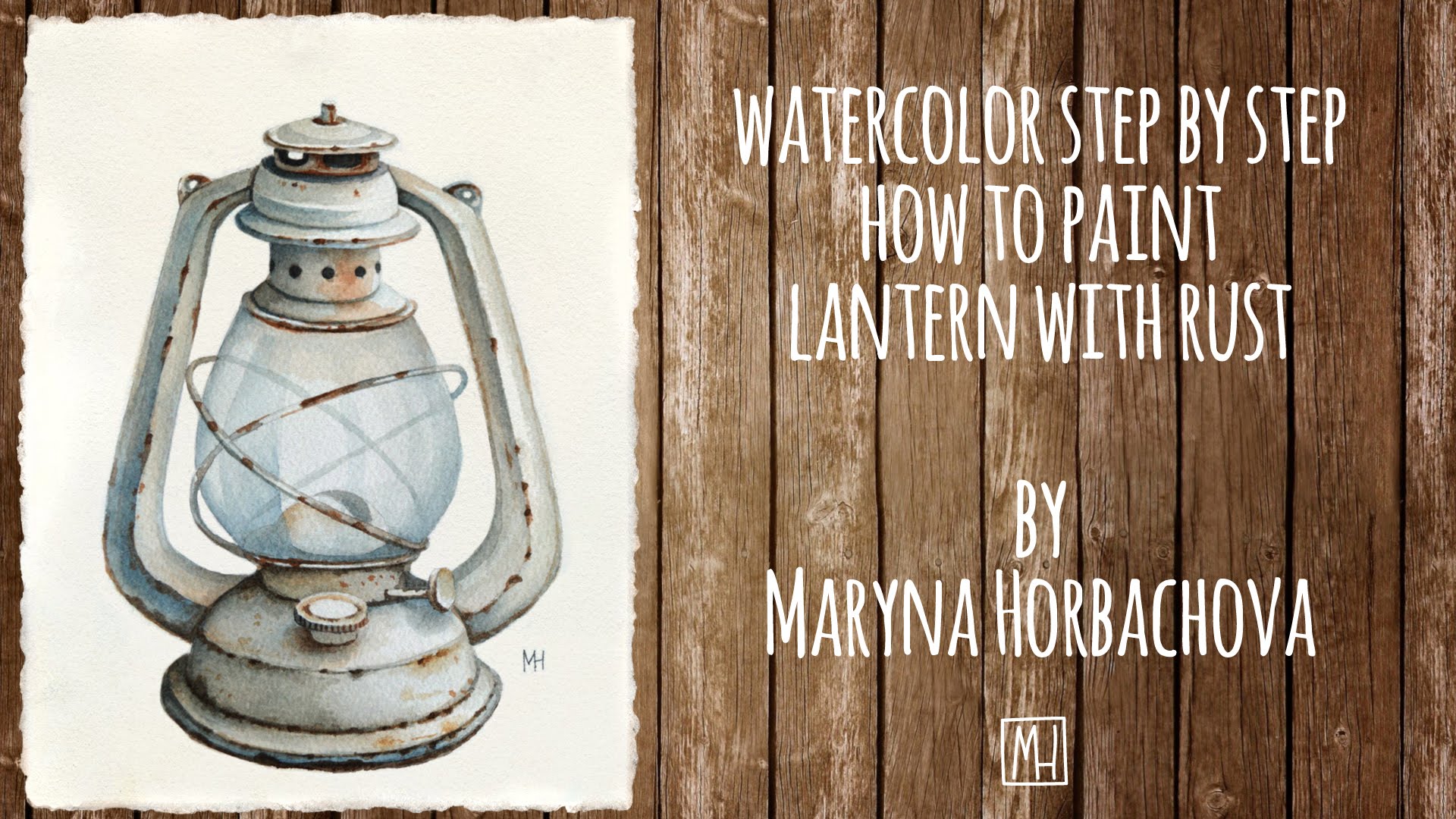 1920x1080 Watercolor Painting. Lantern With Rust. Time Lapse.