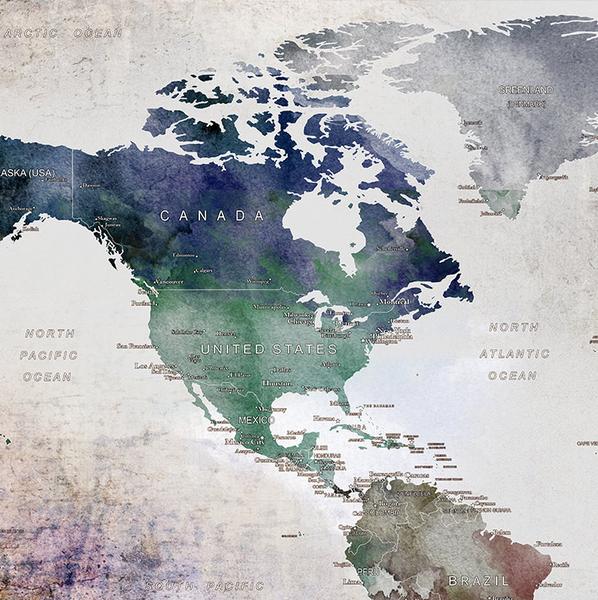 598x600 Large World Map Watercolor Push Pin, Push Pin Travel Wolrd Map