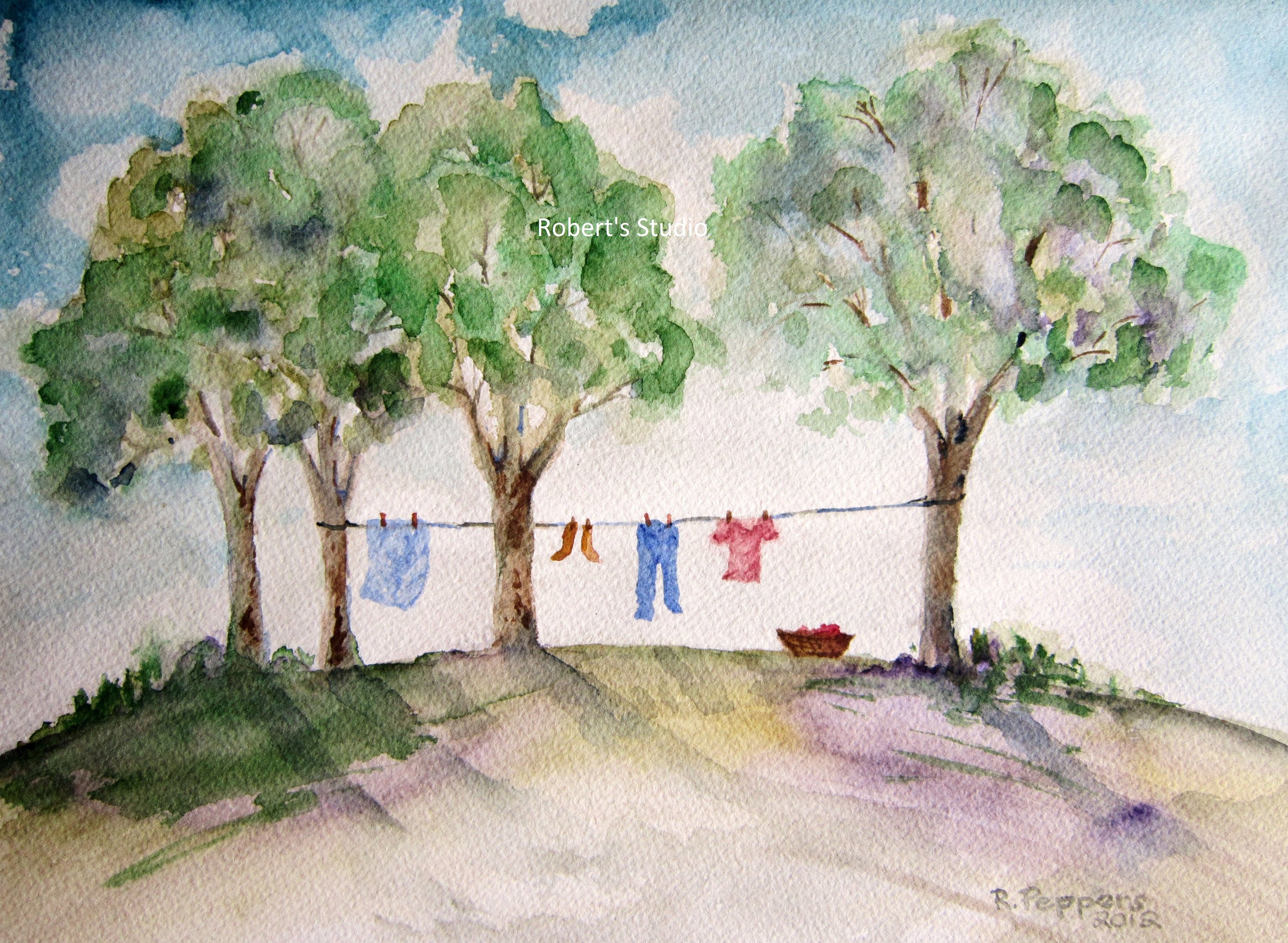 3000x2196 Laundry Day Print Of Original Watercolor Painting Watercolor Etsy