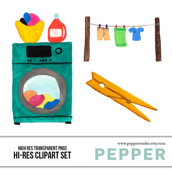 570x570 Laundry Watercolor Doodles Illustrated Clipart Scrapbooking Etsy