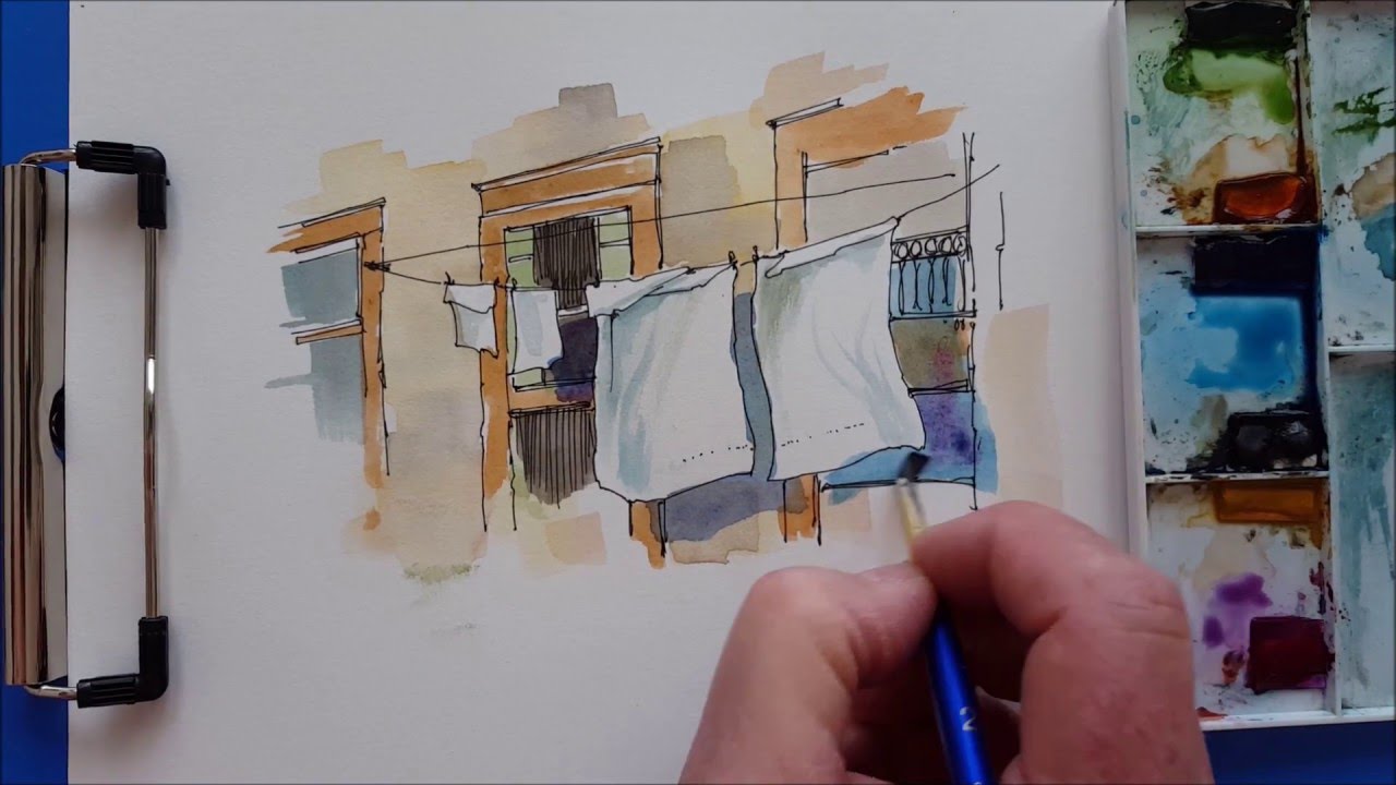 1280x720 A Quick And Fun Watercolor Demonstration. Laundry Shadows.