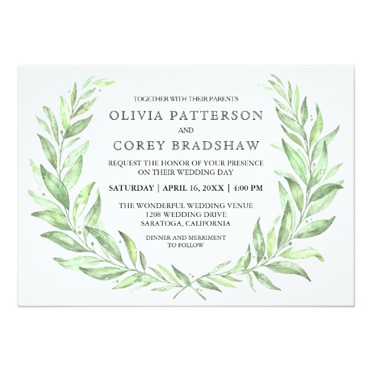 540x540 Greenery Watercolor Laurel Wreath Wedding Invitation