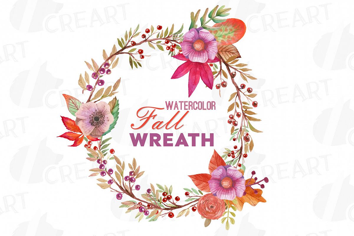 1200x800 Watercolor Fall Wreath With Watercolour Autumn Flowers Clipart