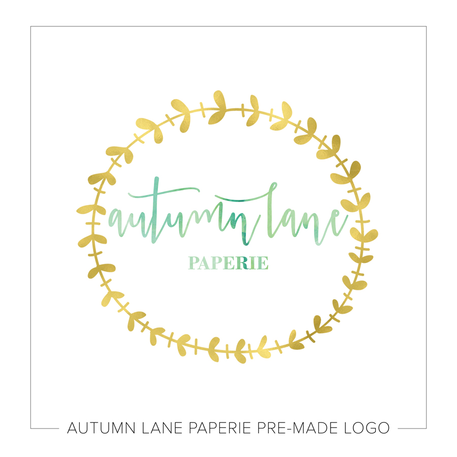 900x900 Watercolor Gold Laurel Wreath Logo Autumn Lane Paperie