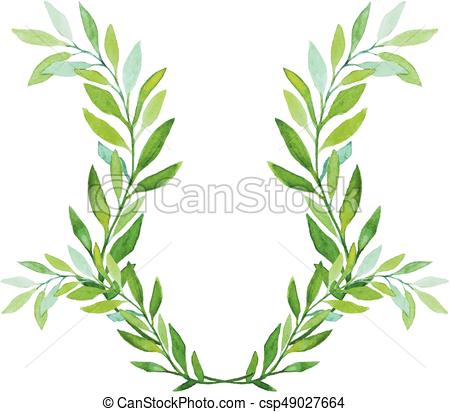 450x412 Watercolor Laurel Wreath Isolated On White Background. Vector