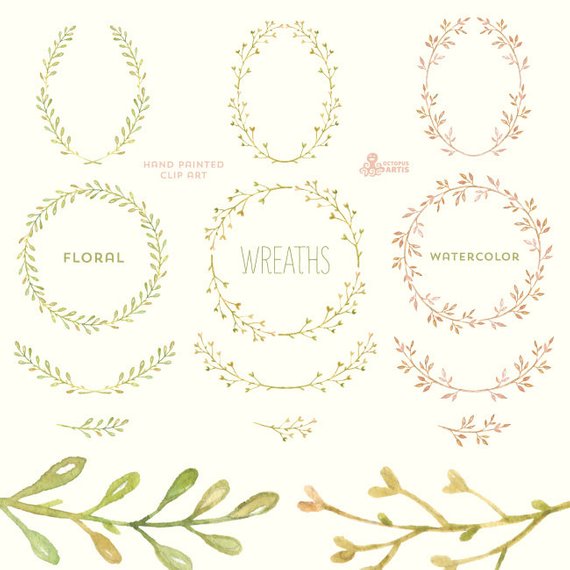 570x570 Floral Wreaths. 12 Watercolor Digital Clipart. Handpainted Etsy