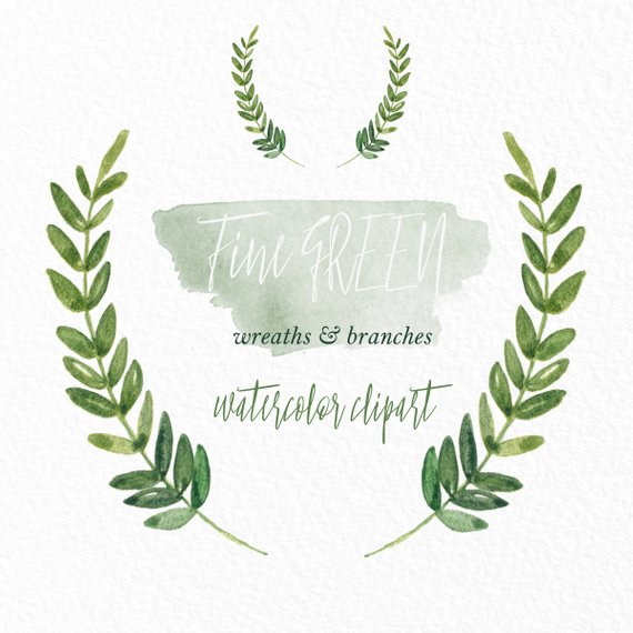 570x570 Green Wreaths And Branches. Watercolor Clip Art Hand Drawn. Etsy