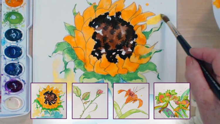 750x422 Learn Watercolor Painting Sunflower, Daylily, Rose, Orchids Udemy