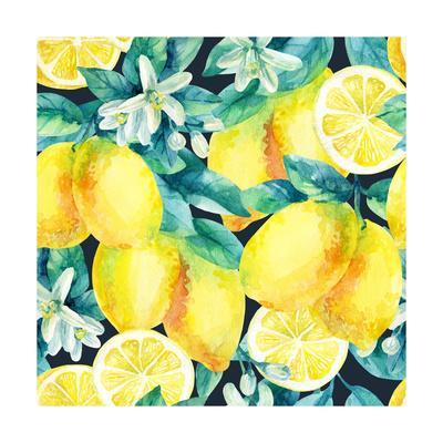 400x400 Watercolor Lemon Fruit Branch With Leaves Seamless Pattern On