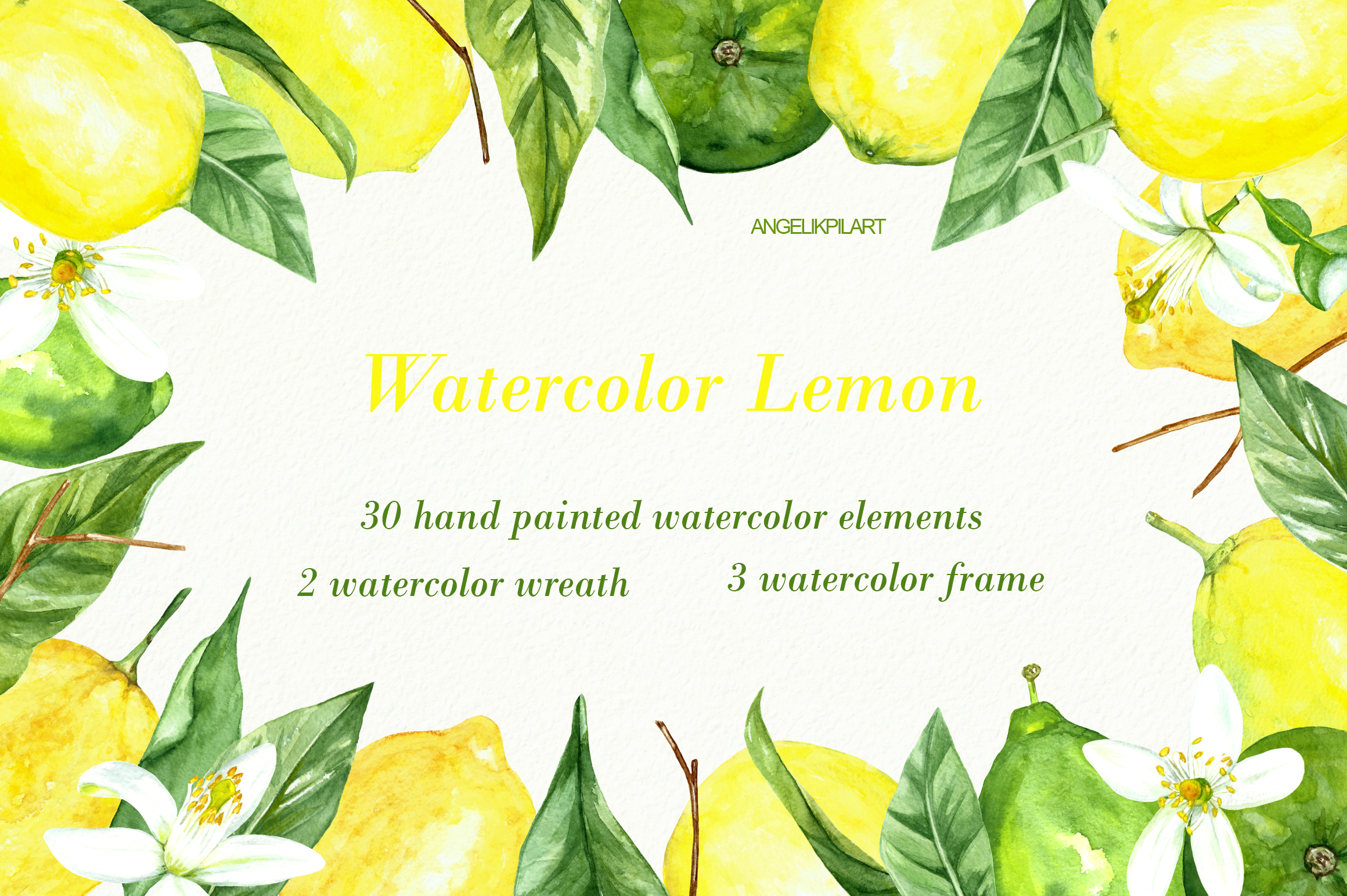 2320x1544 Watercolor Lemon Set