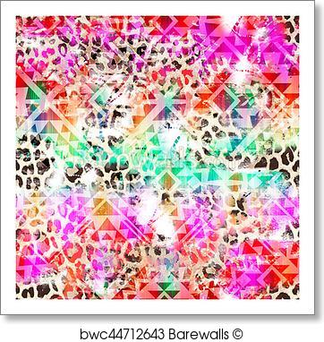 362x382 Art Print Of Navajo Watercolor Pattern Over Leo Spots