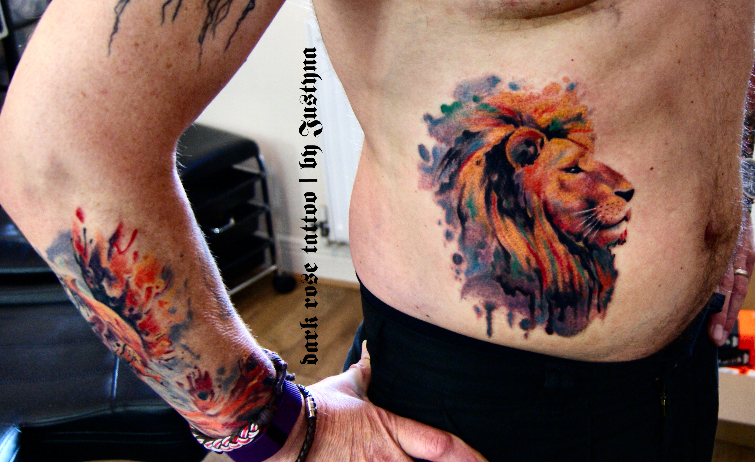 2493x1527 Watercolor Leo And Phoenix Dark Rose Tattoo