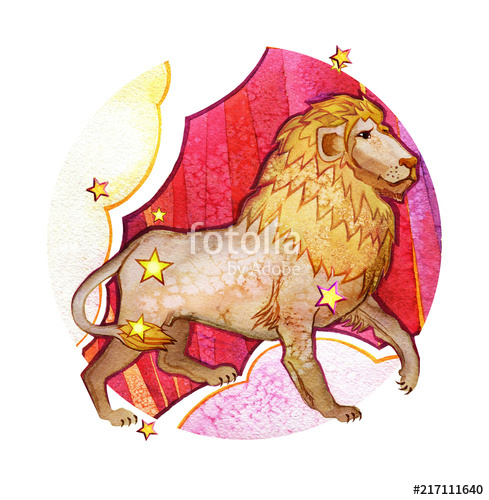 489x500 Astrological Sign Of The Zodiac Leo, Watercolor In Retro Style, On