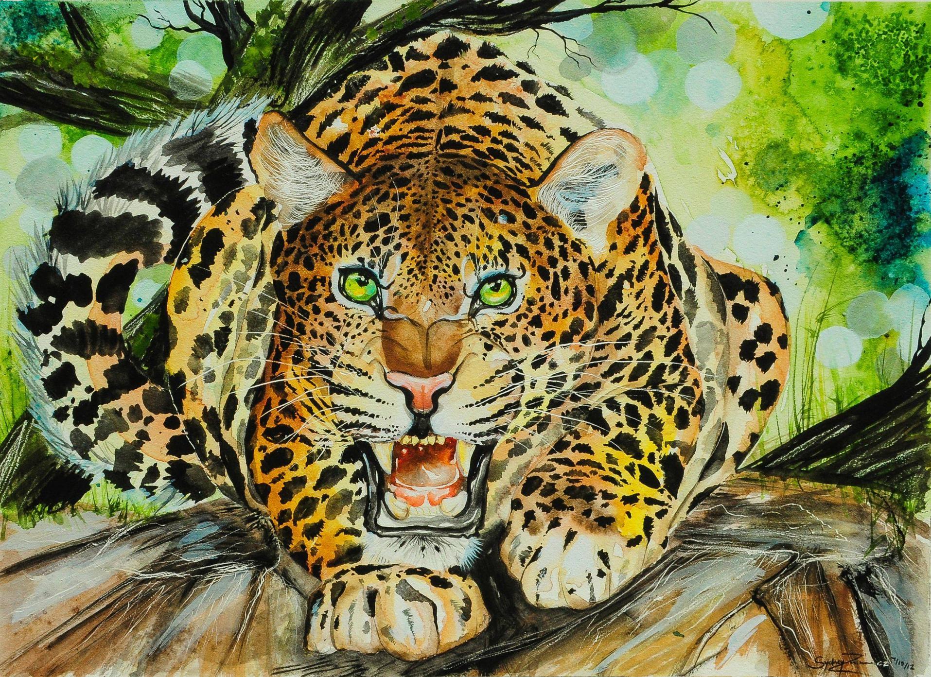 1915x1393 Amur Leopard, Watercolor On Clayboard
